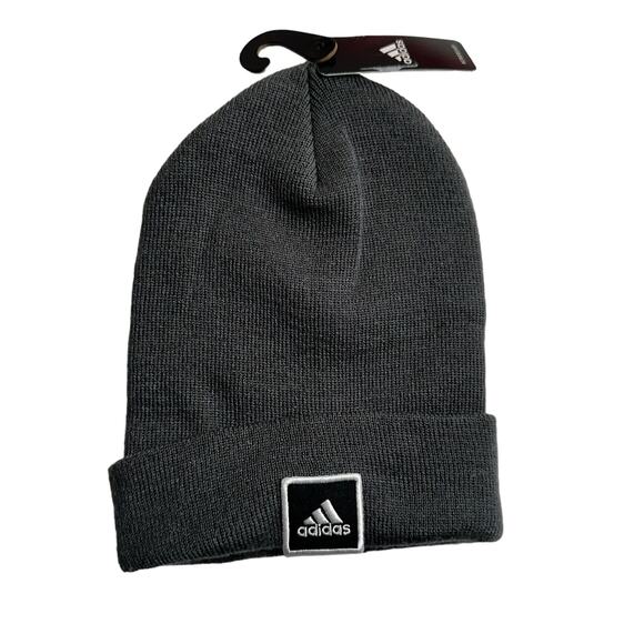NWT Adidas Men's Wide Cuff Fold Logo Beanie Dark Gray One Size - Picture 1 of 4